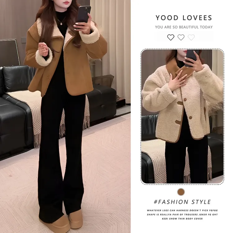 韩系高级感加厚毛毛外套女冬季2025新款慵懒风双面穿皮毛一体上衣