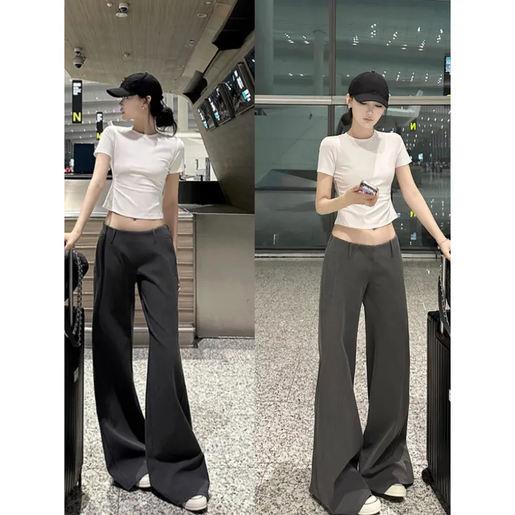 裤长112cm高个子180加长灰色微喇西装裤女宽松显瘦垂感低腰休闲裤