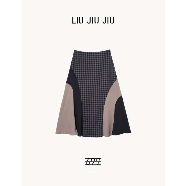 LIUJIUJIU 美式复古撞色拼接小众高端定制新款时尚中长裙BQ4663L