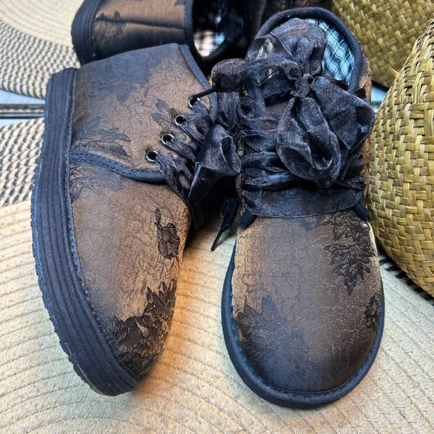 HT  冬季中高帮香云 纱系带棉花棉鞋加厚保暖千层底防滑棉鞋