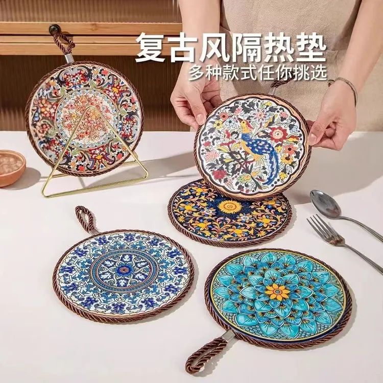 中式宫廷风小清新薄款陶瓷隔热隔热垫创意桌垫