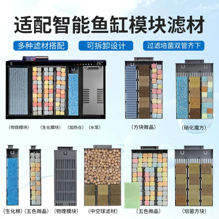 智能鱼缸过滤盒物理生化加热仓模块滤材滤芯套装可拆洗净化水质