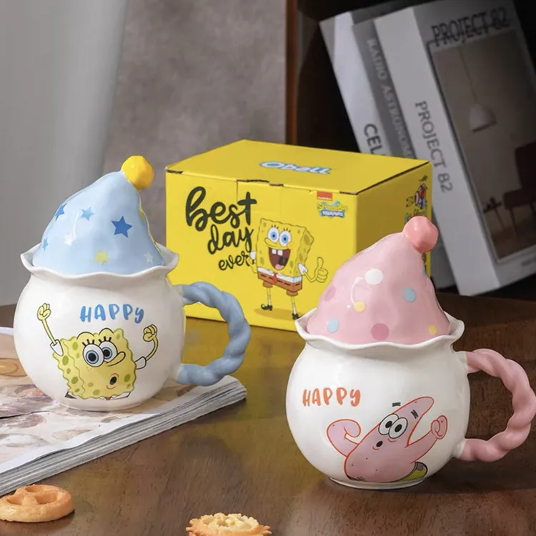 海绵宝宝杯子可爱魔法帽陶瓷马克杯情侣早餐咖啡杯女生家用喝水杯