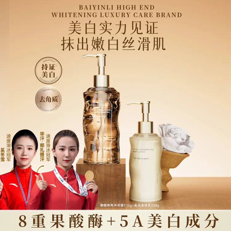 白引力光耀美白透亮身体乳果酸沐浴露嫩肤持久留香丝滑润肤套装