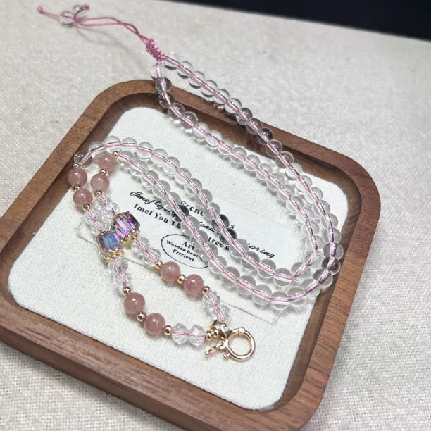 天然草莓晶水晶万能链挂链九尾狐唐卡吊坠配链