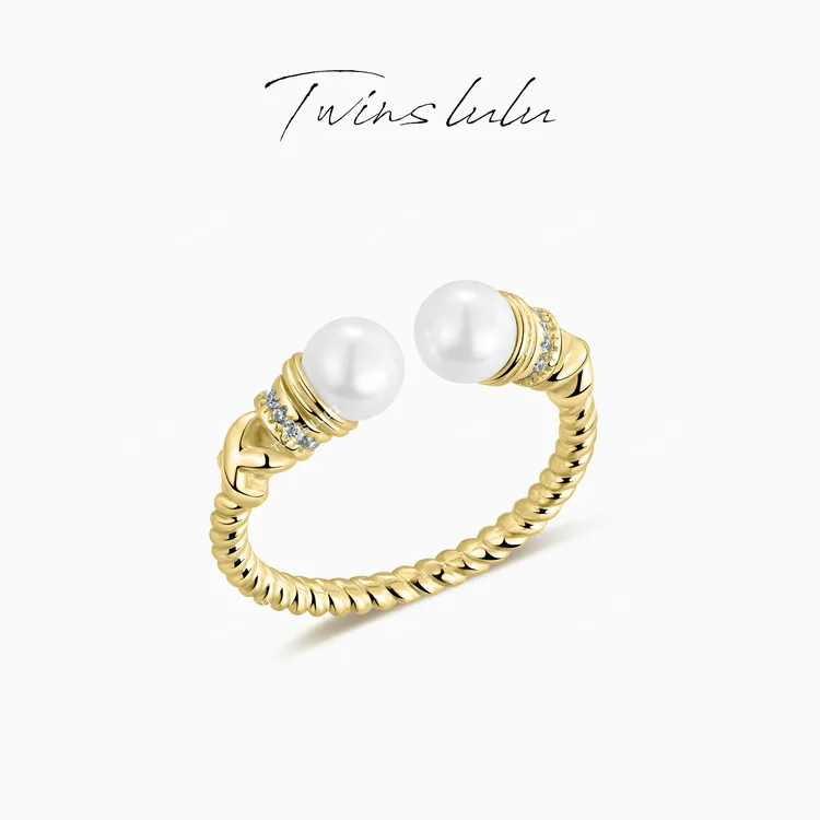 TWINS LULU 925银 气质时尚精致双珠开口扭结戒指TSS7604