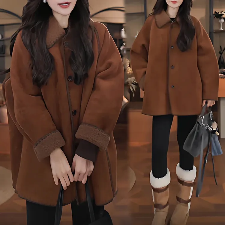 秋冬季时尚休闲宽松百搭简约高级感外套女简约大衣设计2026新款女