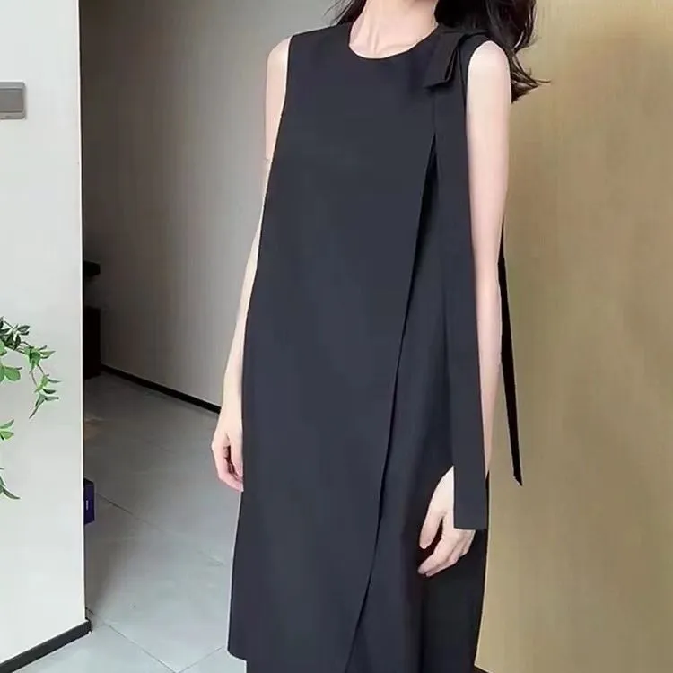 赫本风设计感连衣裙2025年夏季无袖背心小个子宽松显瘦裙子女气质