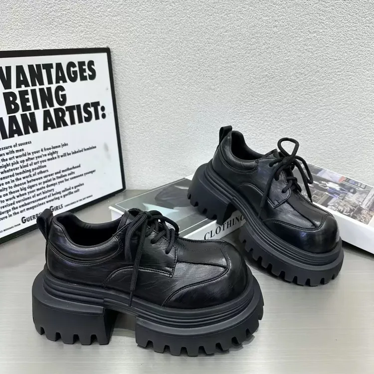 欧货复古大头擦色乐福鞋女2025新款秋季英伦风粗跟增高小个子单鞋