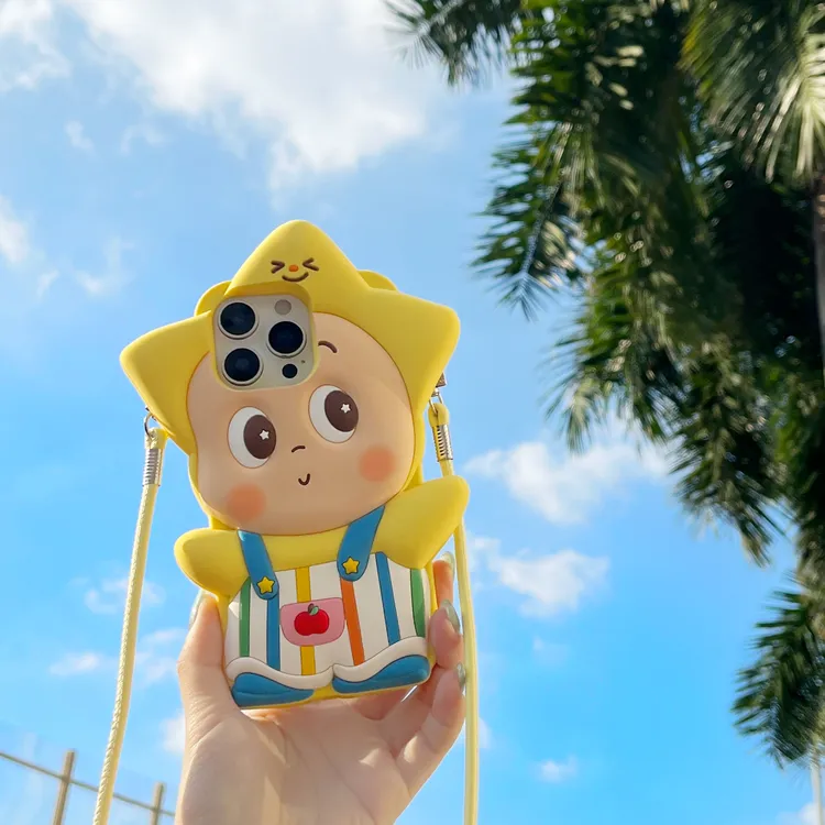 可爱立体背带裤星星人适用iPhone17promax手机壳卡通苹果15软硅胶