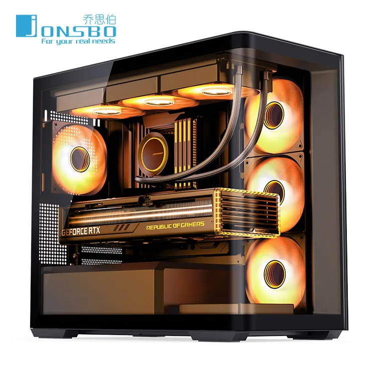 JONSBO乔思伯D300海景房无立柱MATX曲面玻璃360水冷TYPEC电脑机箱