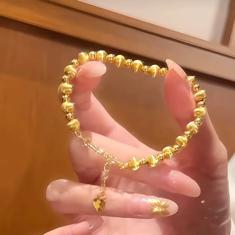 999黄金色镭射拉丝猫眼金色珠手链转运珠圆珠手链女