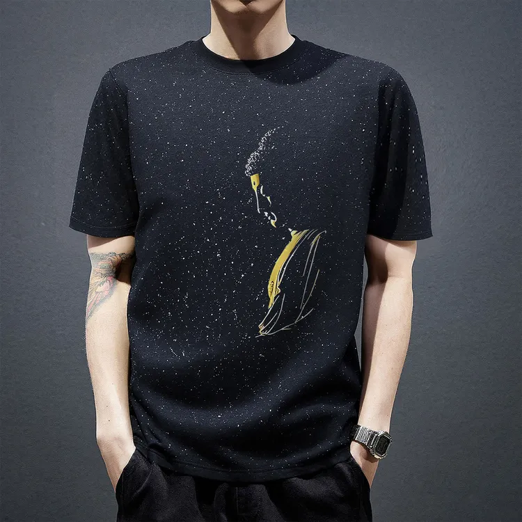 夏季短袖T恤休闲男装满天星亮片国潮显壮高街港风夏季创意高级感