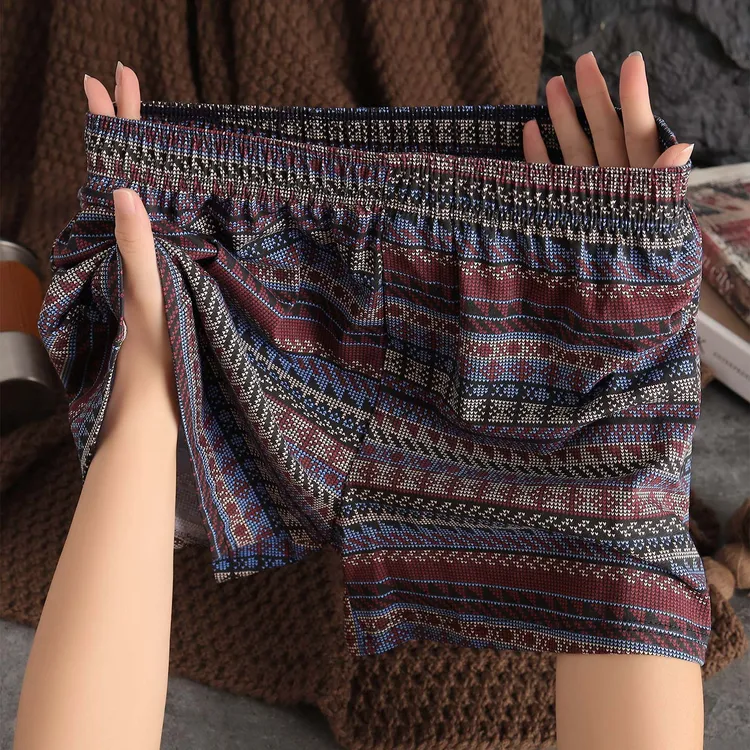 男士内裤阿罗裤棉质复古印花平角短裤民族风居家休闲宽松四角裤衩