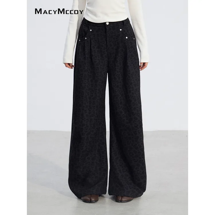 【毛毛专属】MacyMccoy毛呢弯刀拖地裤女冬季计款休闲百搭阔腿长裤