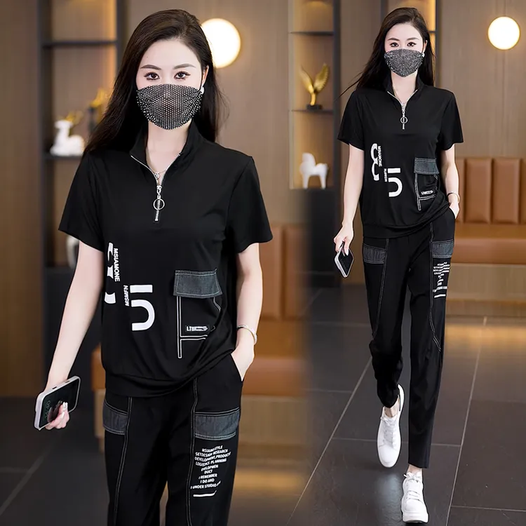 大码女装2025夏季韩版休闲运动套装胖mm时尚减龄显瘦短袖两件套女