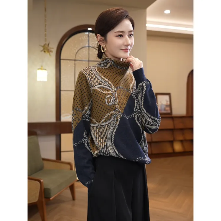 2025秋冬新款【8367】含绵羊毛网红时尚洋气百搭堆堆领针织衫毛衣女