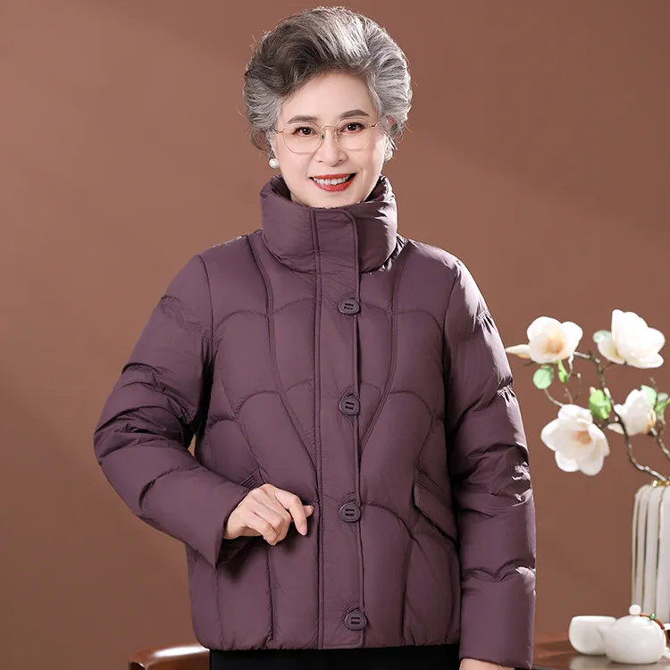 中老年羽绒服女短款妈妈冬装加厚大码60岁70老人奶奶太太冬季外套