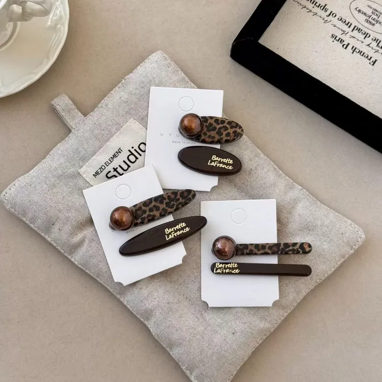 法式新款高级感豹纹发夹女生侧边发夹前额碎发夹侧边夹发饰小香风