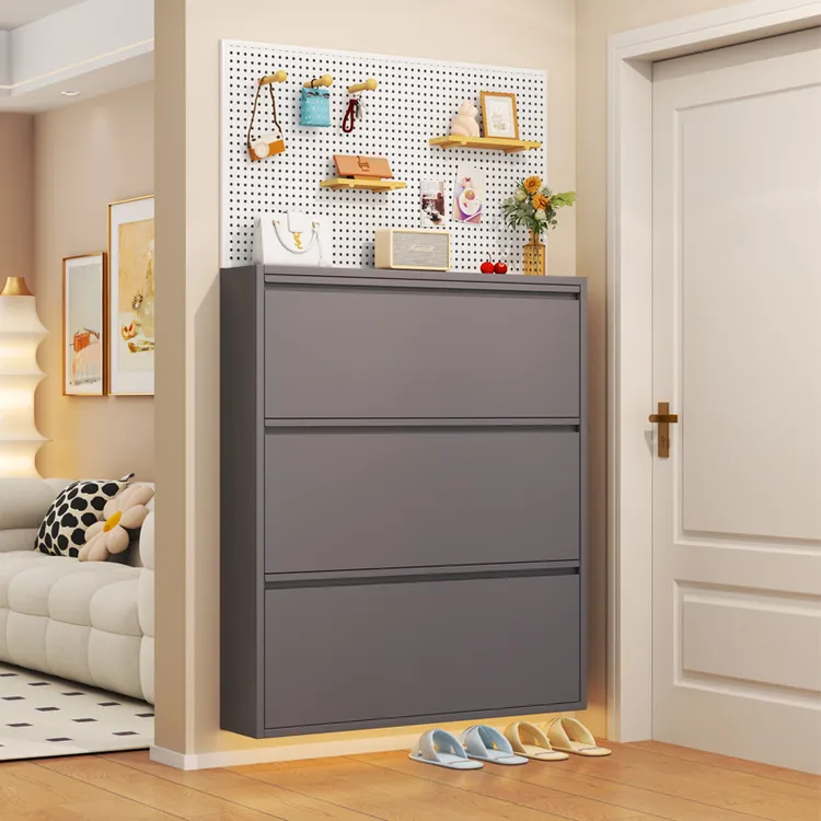 钢制超薄翻斗鞋柜家用门口收纳柜一体靠墙2025新款玄关储物柜鞋架