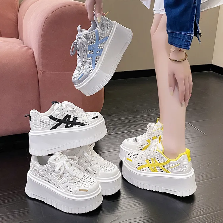 增高透气胶粘夏季爆款厚底休闲鞋小白鞋欧若智性风百搭新款网面鞋