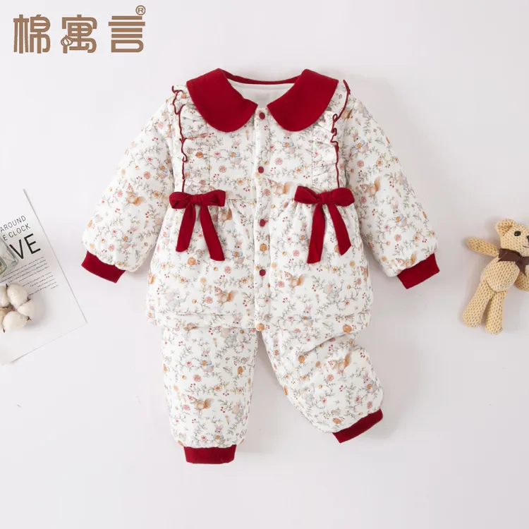 女宝宝棉袄秋冬季衣服婴儿夹棉套装外出服加厚棉裤保暖分体两件套