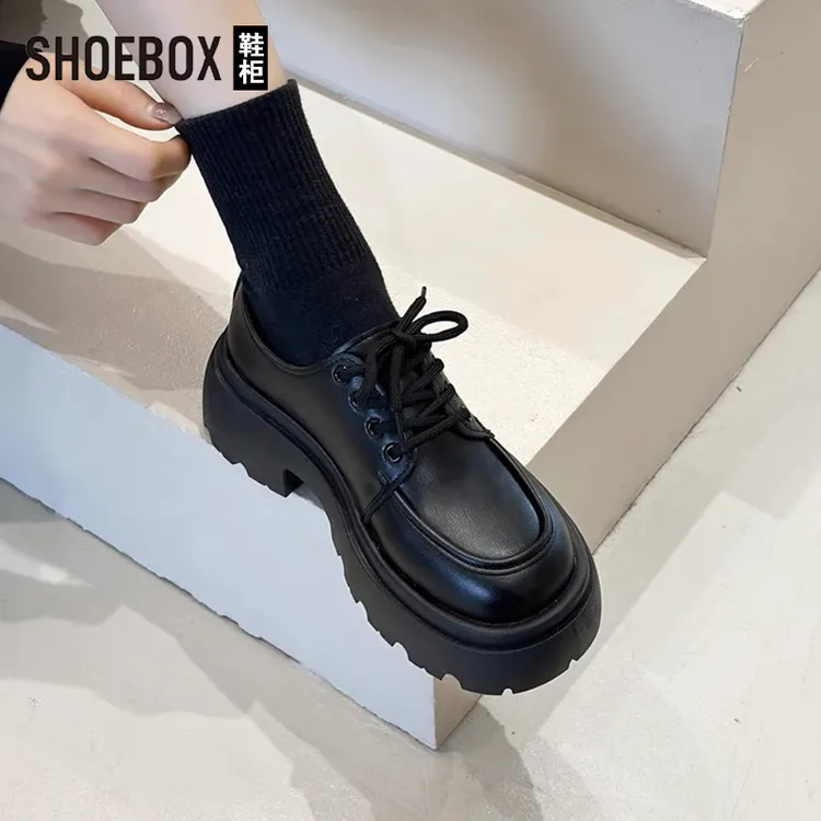SHOEBOX鞋柜英伦风厚底乐福鞋女2025新款秋季复古百搭小皮鞋女