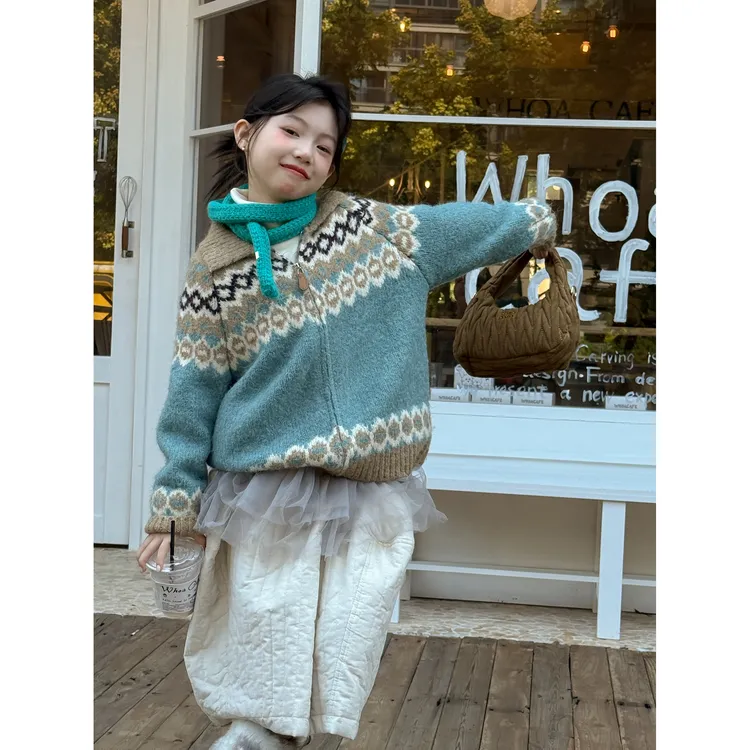 LJ-72510-柠檬酱童装女童2025冬季新款开衫毛衣