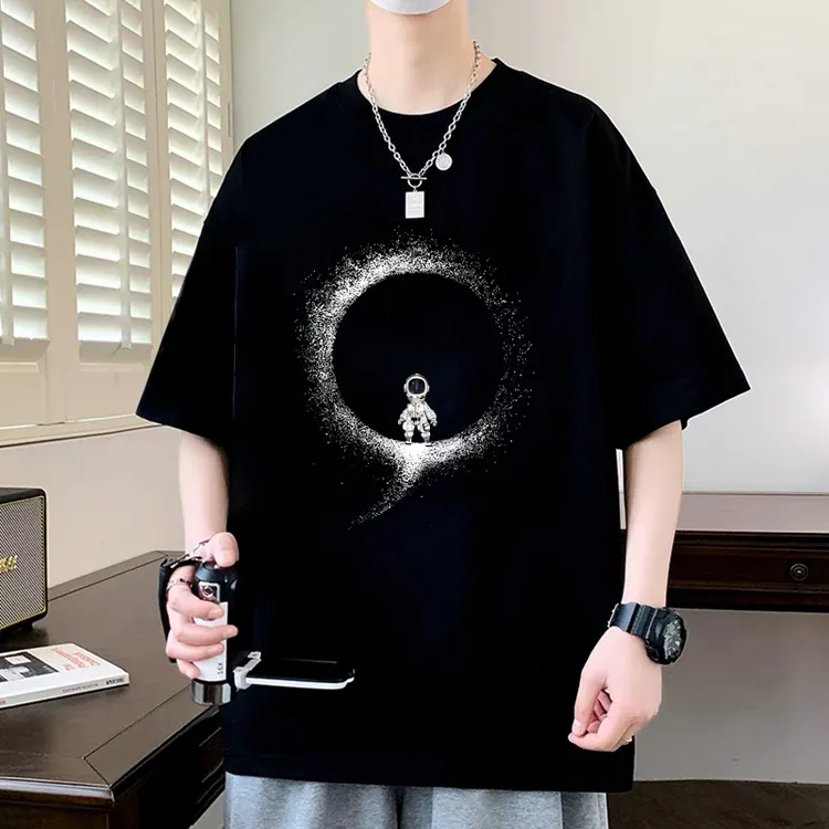 青少年夏季短袖男款2025新款潮流纯棉宽松大码美式休闲半袖上衣服