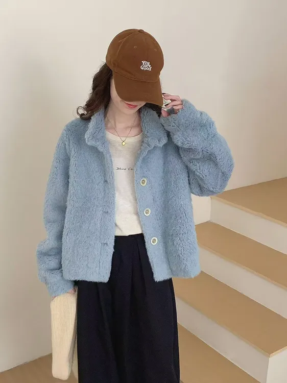 8154   M毛毛外套女2025冬季新款韩系温柔加厚甜美大衣