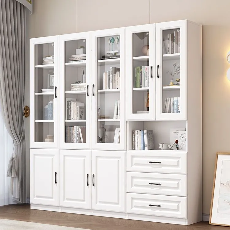 2024新款实木书柜书架组合带玻璃门书橱客厅书房储物柜定制文件柜