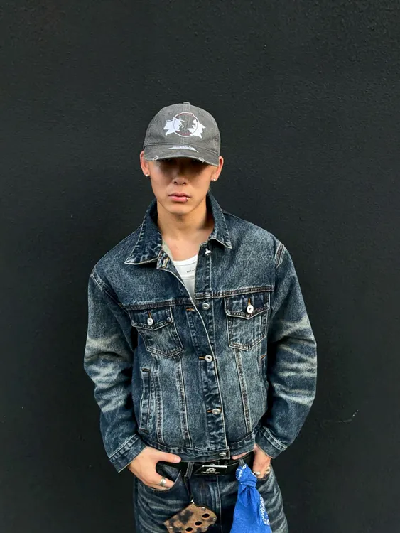 SKATEPARK 秋款"怀旧牛仔夹克"短宽正肩水洗怀旧猫须牛仔夹克外套