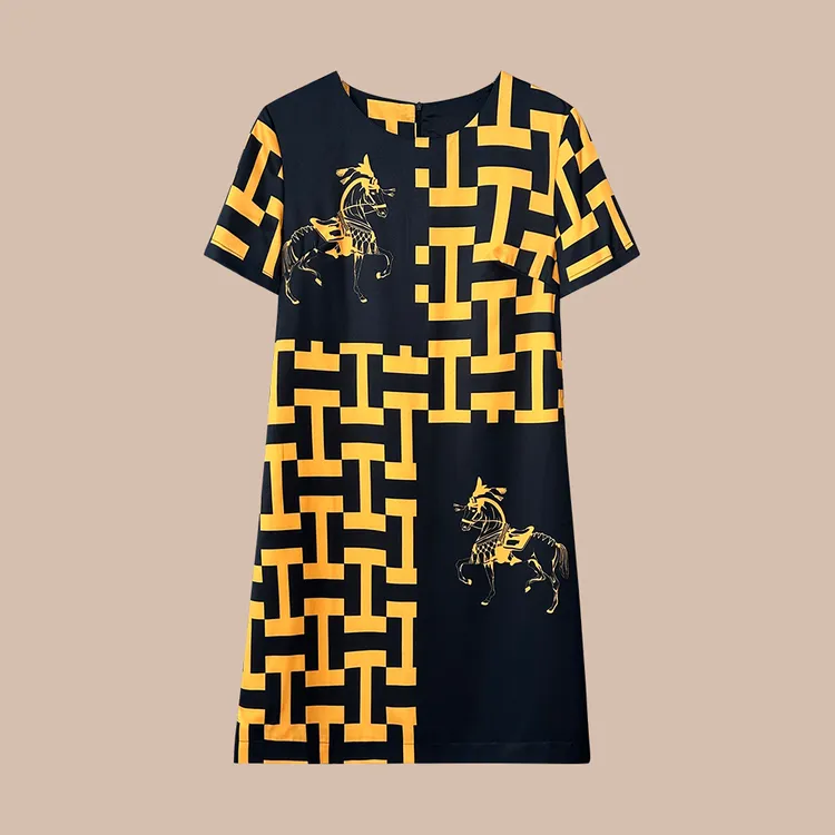 2025新款时尚撞色系圆领轻奢设计师款连衣裙（W-040）