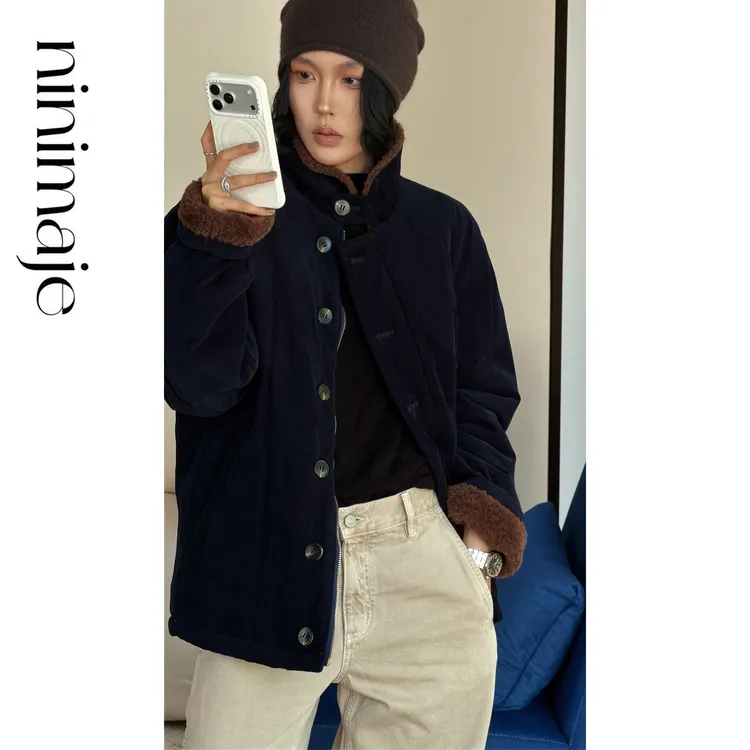 NanBeiBei 复古撞色灯芯绒翻领甲板服 7650