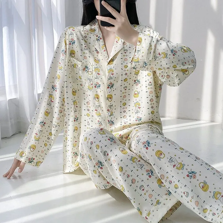 春秋季甜美睡衣女2025新款棉绸长袖两件套家居服可外穿绵绸套装