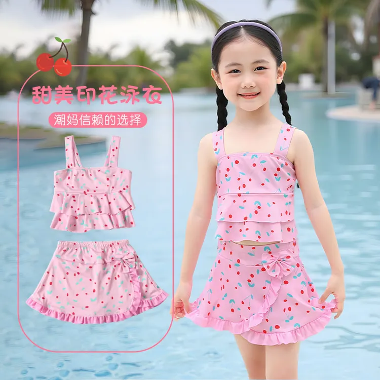 儿童泳衣女童分体裙式游泳衣2025新款夏季女孩中大童防晒温泉泳装