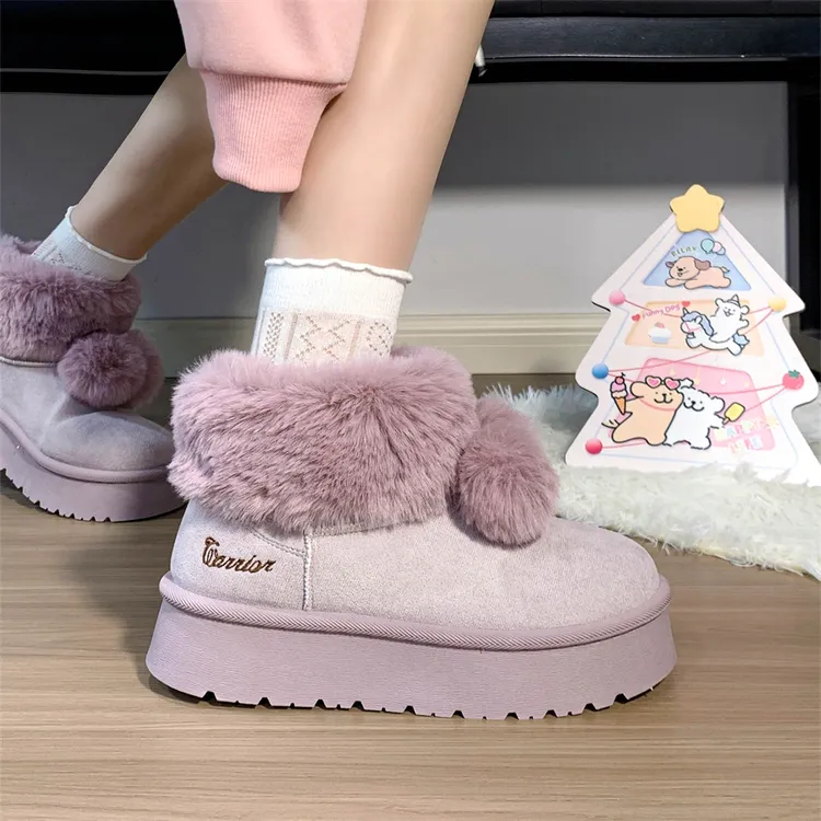 回力厚底雪地靴女鞋新款加绒面包鞋皮毛一体外穿保暖棉鞋2026冬季