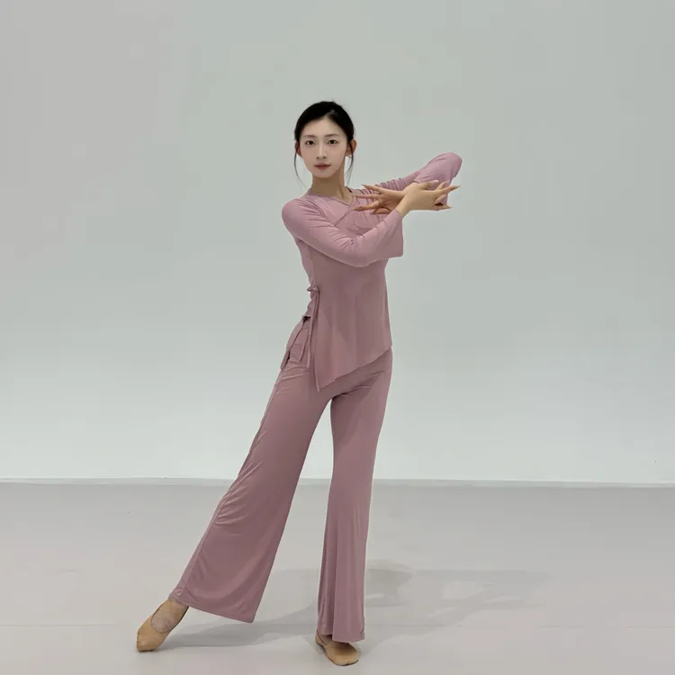 古典舞蹈服长袖上衣女中国现代舞基训服喇叭袖舞服跳舞形体练功服