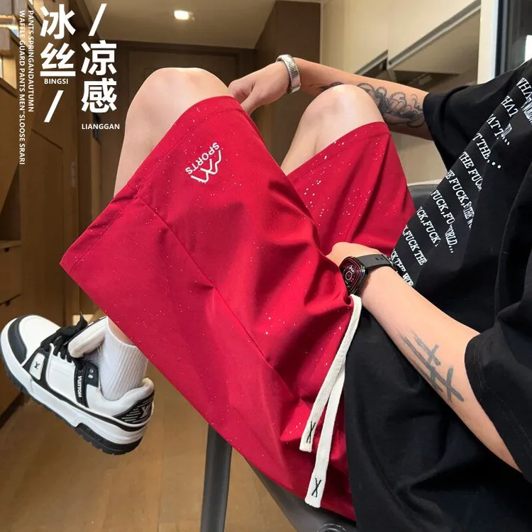 引创速干短裤男2025夏季新款满天星中裤宽松潮流大码沙滩五分裤男