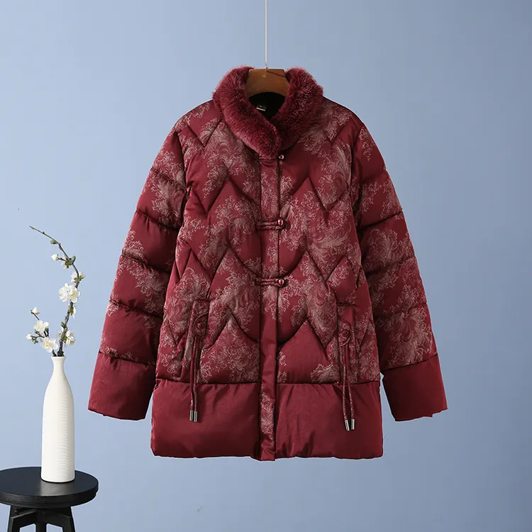 妈妈冬季奶奶装棉服女中老年人加绒加厚保暖外套妈妈时尚毛领棉衣