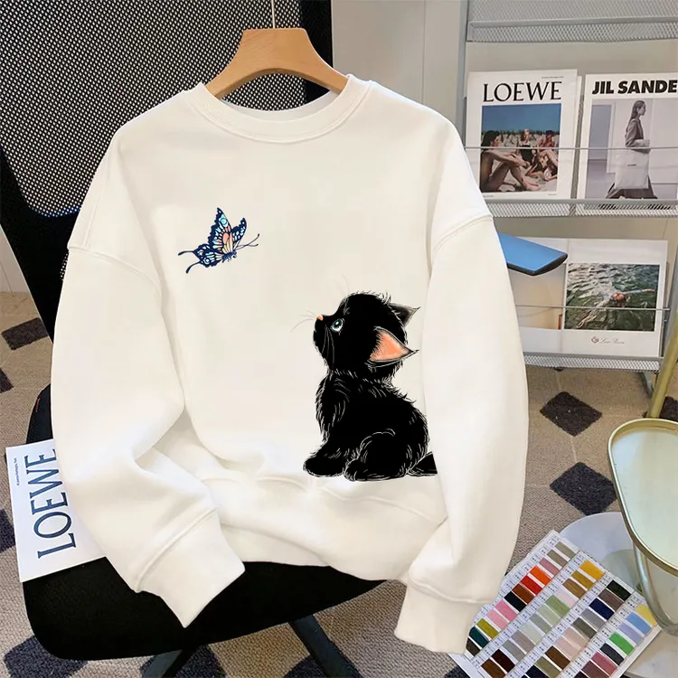 雾霾蓝圆领卫衣女2025年秋季新款爆款时尚小个子宽松韩系上衣外套