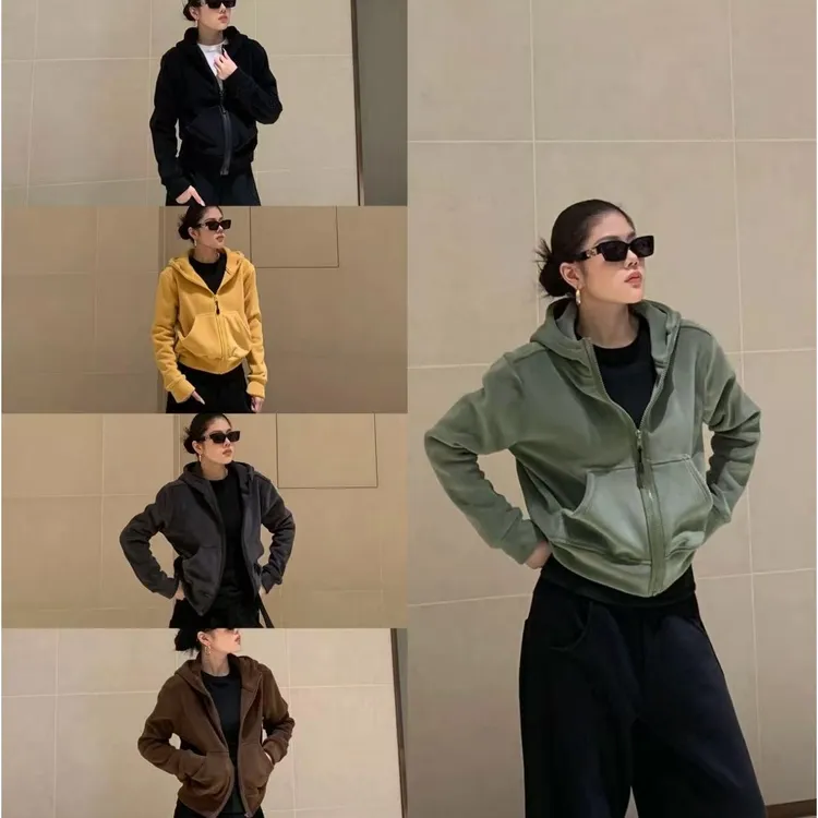 加绒加厚双面奥粒绒连帽外套女百搭休闲设计开衫上衣