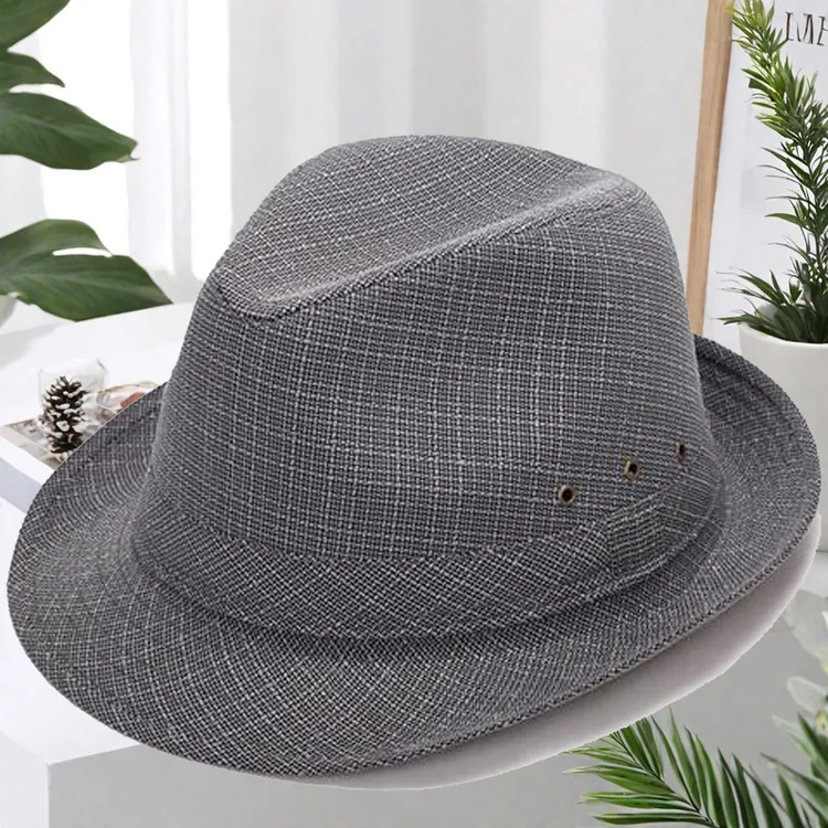 春秋天男帽子夏天男士礼帽中老年人帽子亚麻布老人老头英伦爵士帽