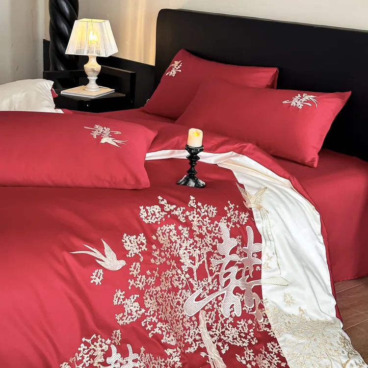 轻奢高级感婚庆床上用品结婚四件套大红色床单被套喜被新婚床陪嫁
