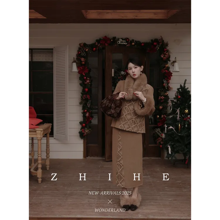 无艳一禾【莫桑童话】手工坊-100绵羊毛双面呢拼接大衣+半裙