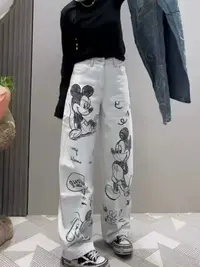 【89751】七#设计感卡通印花宽松牛仔裤