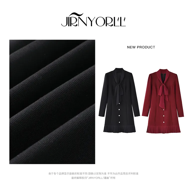 花菜微胖定制~【优雅天赋】秋冬新款设计感时尚气质优雅V领小黑裙