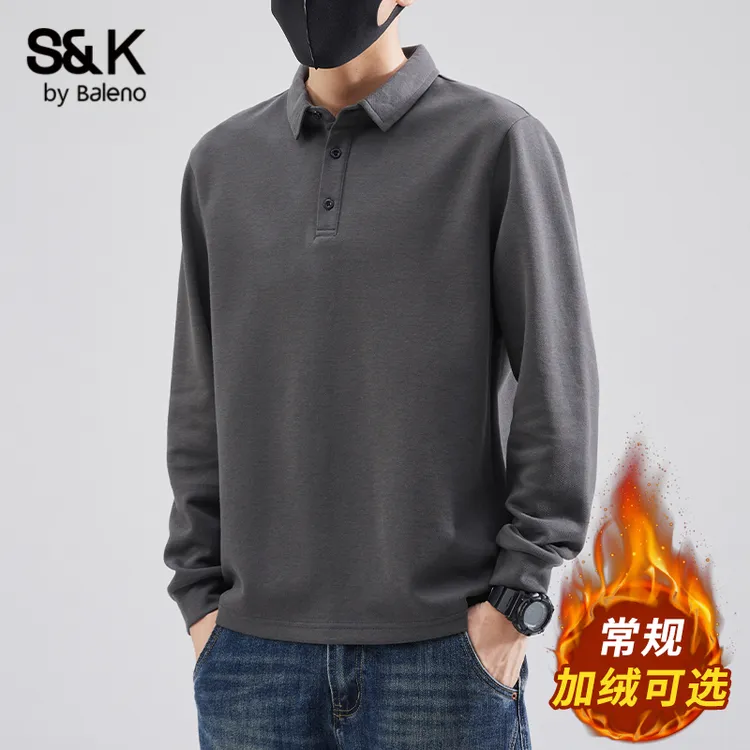 班尼路S&K男士POLO衫秋冬款休闲加绒加厚上衣男装翻领长袖体恤衫