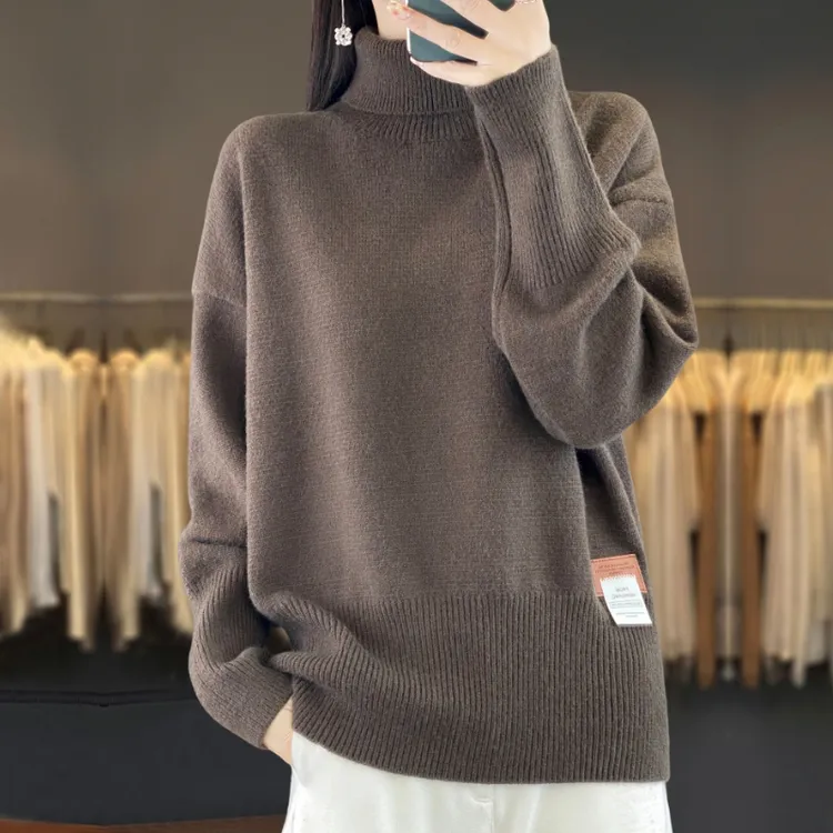 胖mm秋冬宽松大码高领女士毛衣2025新款洋气内搭可外穿针织打底衫