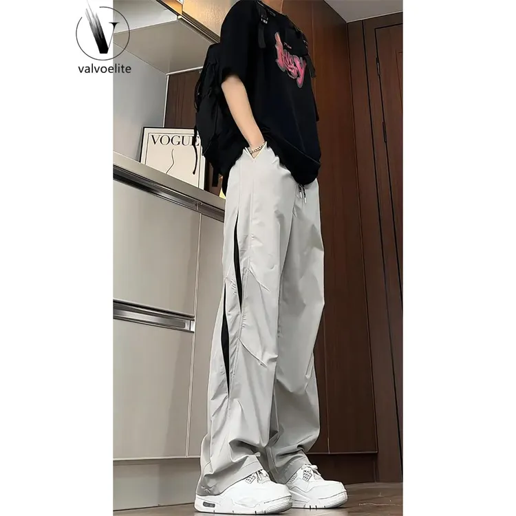 浅灰色速干冲锋裤男款秋季拼接设计感网眼透气裤子美式伞兵工装裤